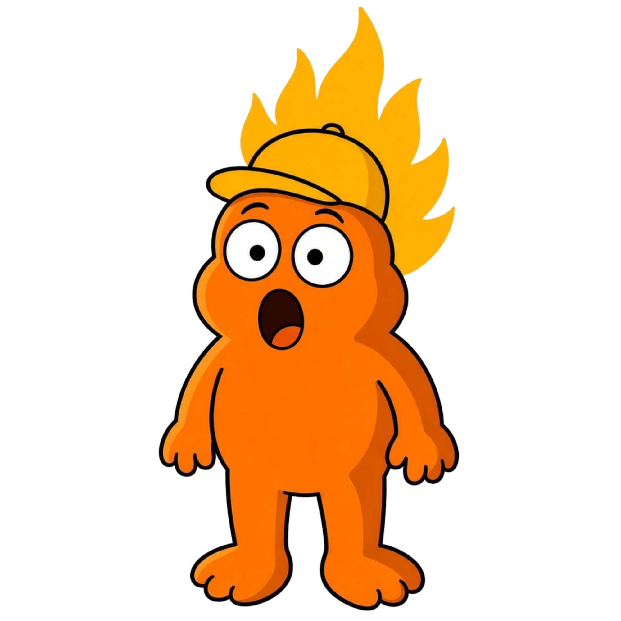 Surprised orange Burnie mascot